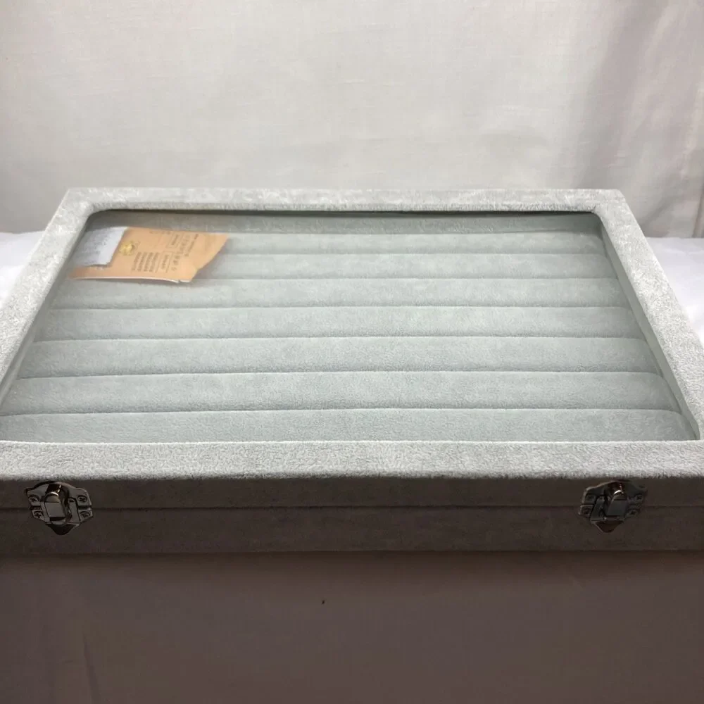 Grey Velvet Jewelry Ring Display Organizer Case. New In Box